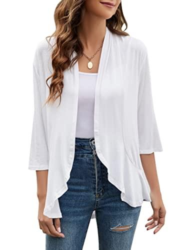 Yekaty Plus Size White Cardigan for Women Short Sleeves Loose Summer Lightweight Cardigans, XL