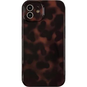 Aesthetic Tortoise Shell Phone Case for iPhone 12 6.1in,Retro Cool Girl Leopard Print Brown Amber Trendy Full Camera Protective Cover for iPhone 12 6.1"
