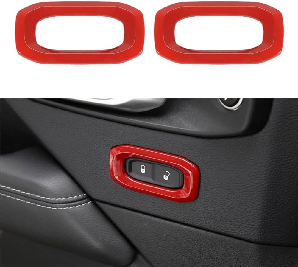 Inner Door Lock Switch Button Bezel Trim Cover Compatible with Jeep Wrangler JL JLU Gladiator JT 2018-2024 Interior Accessories 2pcs (re-d)