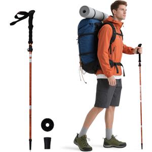 Trekking Poles Collapsible Hiking Poles - Trekking Sticks with Quick Lock System Lightweight for Hiking, Camping (One, Aluminum alloy Orange)