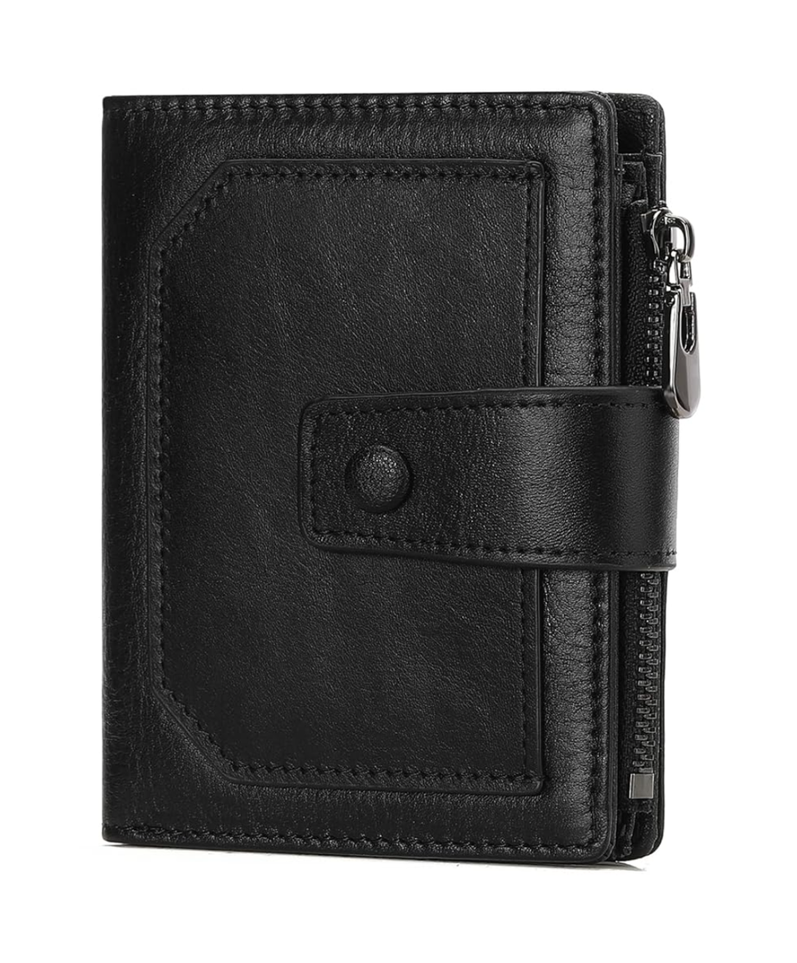 GAEKEAO Genuine Leather Wallets for Men with Zipper, RFID Blocking Mens Wallet with Coin Pouch, Bifold Wallet with 2 ID Windows in Gift Box, Billeteras de Hombres