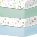 Bimocosy Crib Sheets for Boys Girls, Fitted Crib Sheet 4 Pack for Standard Crib and Toddler Mattresses, Super Soft Breathable Microfiber Baby Sheet 28x52x8in, Ocean World/Milky Green/Seashell/Blue