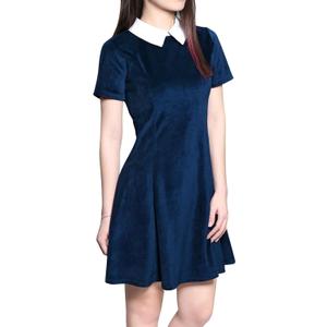 Allegra K Women's Short Sleeve Halloween Dresses Peter Pan Collar Casual Flare Skater Mini Vintage Dress 2025 (Large, Blue)