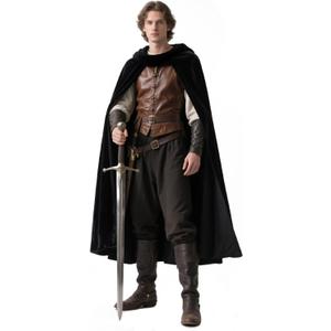 Joukavor Medieval Hooded Cloak Renaissance Cape with Hood for Women Men (Black)