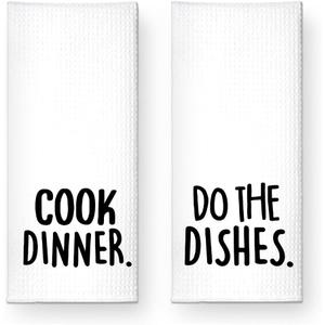 Cook Dinner Funny Kitchen Towels 2 Pack, Cute New House Gift for Hostess, Mother's Day Birthday Housewarming Gift for Mom, Auntie, Friends