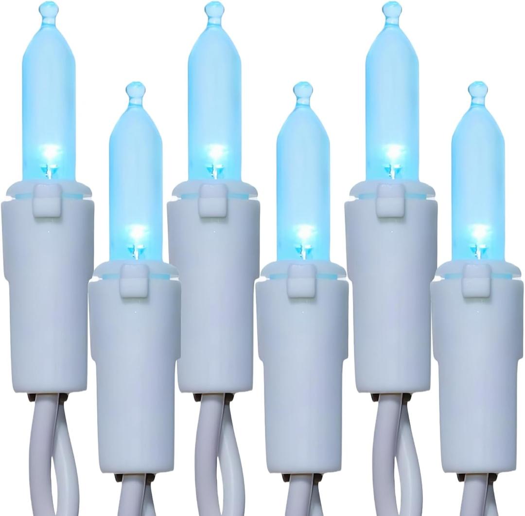 150 LED Sky Blue Christmas Lights Outdoor, UL Certified and Commercial Grade White Wire String Lights 50 FT, for Indoor and Outdoor Use.