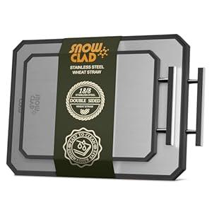 SNOWCLAD Stainless Steel Cutting Board,Double Sided Steel Cutting Board Set for kitchen,Stainless Steel/Wheat straw pp Large for meat,Dishwasher Safe [16 x 11+12 x 8.3 Inch]