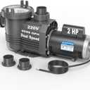 Aquastrong Riptide Series 2 HP In/Above Ground Pool Pump, 220V Dual Speed, Up to 8,586 GPH High Flow, Pure Copper Motor, Energy Efficient, Self Priming with Filter Basket