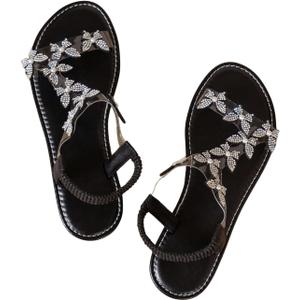 GORGLITTER Women's Butterfly Strappy Clear Glitter Ankle Sandals Dressy 2025 Cute Summer Wedding Bridal Flats Sandal (9, Black)