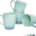 Bosmarlin Ceramic Coffee Mug Set of 4, 17 Oz, Coffee Cups with Big Handle, Microwave Safe, Unique Reactive Glaze (Pale Green, 17 Oz)