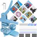 Square Photo Magnet Button Maker Kit - Holographic Film 2'' x 2'' Button Press Machine with 100 Set Fridge Magnet Making Supplies(Metal Cover, Film, Back Inserts), for School, Home, Small Business (Baby blue)