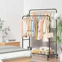 Sooyee Double Rod Clothing Rack with Wheels, 3 Tier Garment Racks for Hanging Clothes, Portable Clothes Rack with 4 Hooks for Bedroom, Laundry Room, Black