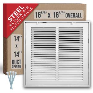 Fits 14x14 Duct Opening | Steel Return Air Filter Grille by Handua [Removable Door] for 1-inch Filters | Vent Cover Grill | White | HVAC Cold Air Intake Grille | Out Dim: 16 5/8"W X 15 5/8"H