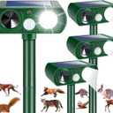 4Pack Sonic Fortress Pro Deer Repellent Devices Cat Squirrel Rabbit Raccoon Fox Deterrent Solar Ultrasonic Animal Repellent Outdoor with Motion Activated Strobe Light for Yard Garden Lawn Protection