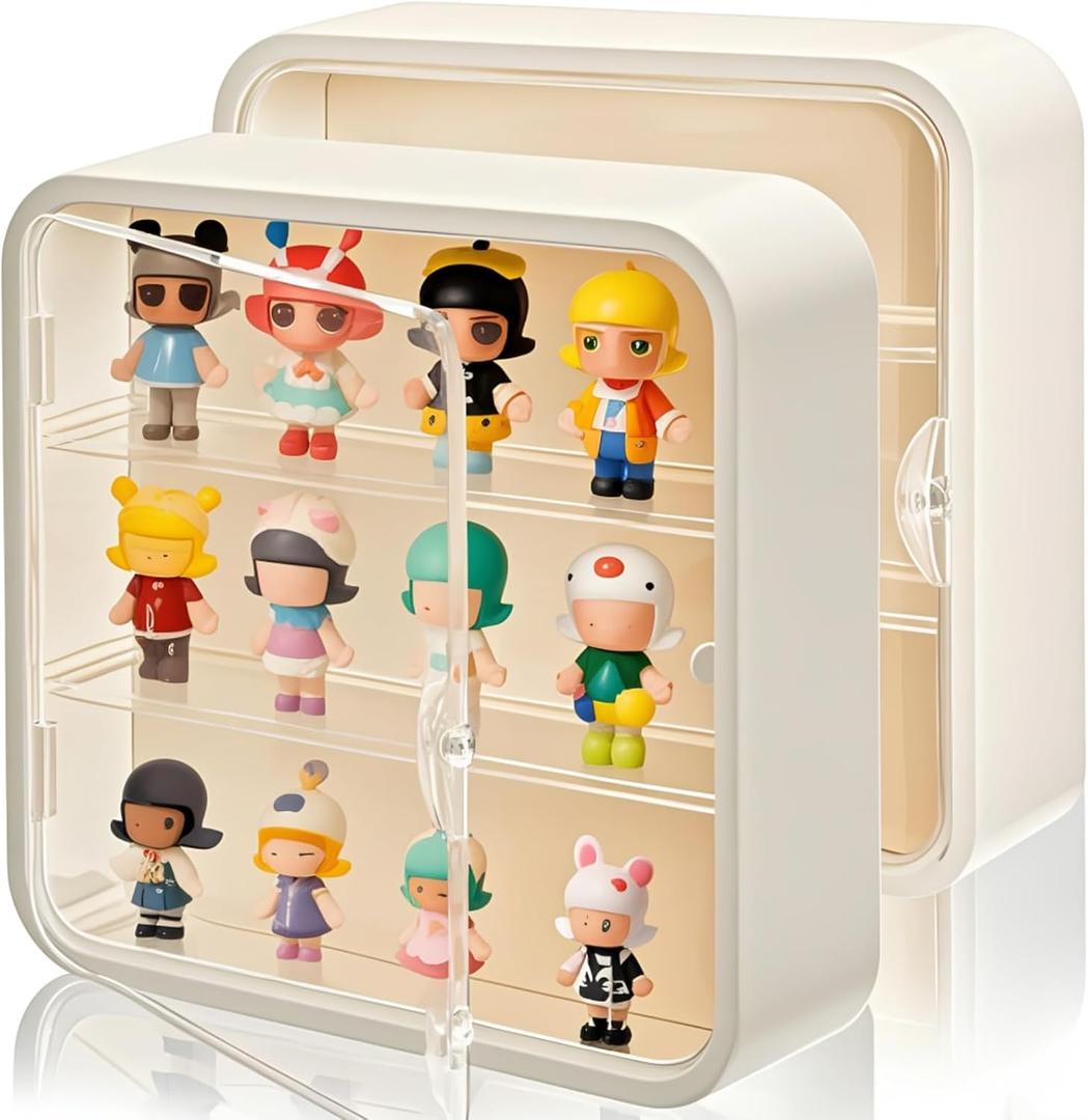 AVLA 2 Pack Display Case for Figures, 3 Tiers Clear Acrylic Doll Storage Box, Wall-Mounted Collectibles Display Stand, Minifigure Showcase with Magnetic Door for Mini Toys, Action Figures, Dust Proof