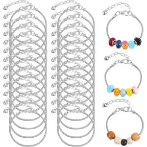27 Pcs 6.3 Inch Snake Charm Bracelet Chain Adjustable Charm Bracelets Chain with Heart Shape Extender and with Lobster Clasp DIY Bracelet Chains Bulk for Women Jewelry Making (Silver)