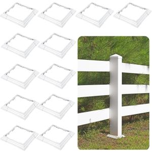 6 x 6 Inches Vinyl Post Sleeve Adjustable Vinyl Post Skirt White Base Porch Column Wraps for 3 to 6.5 Inch Wood Stair Rails(White,4 Pack)