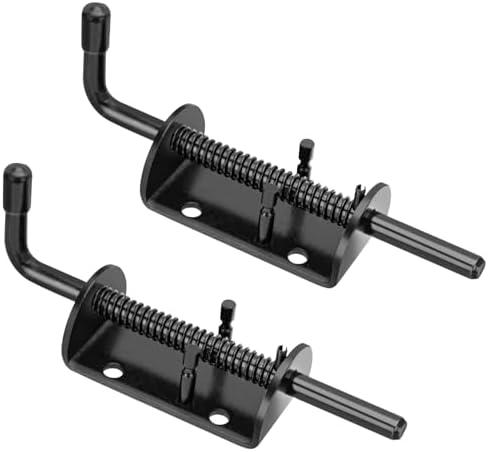 Quality Life Spring Loaded Gate Latch Pin Barrel Bolt 6in Durable Solid Steel for Shed Doors Wood Metal Gate Black - 2pcs