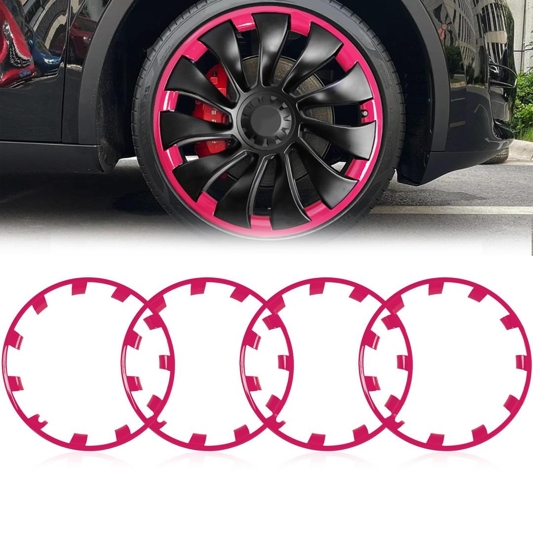 Wheel Rim Protect for Tesla Model Y 21" (2020-2024), Easy-Install Hubcaps Induction Wheel Cover, Scratch-Resistant Car Tire Trim Rings, Stylish Giftable, Brilliant Magenta 4Pcs Model Y Accessories
