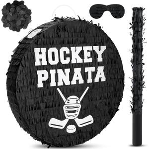 Jenaai 4 Pcs Hockey Party Favors Include 16" Hockey Piñata Bat Blindfold Piñata Stick and Confetti Bag for Hockey Theme Birthday Party Sports Party Reward Victory Celebration