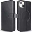 Zouzt for iPhone 15 Plus 6.7 Inch Genuine Leather Wallet Case with Card Holder, Compatible with MagSafe Magnetic Wireless Charging Flip Folio Book Cover Women Men for iPhone 15 Plus - Black