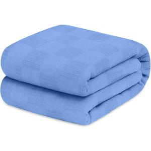 Avalon Bedding 100% Cotton Blankets King Size Thermal Blanket (108"x90") - Perfect Cotton Blanket King Size for Layering Bed in Any Season - Cotton Blankets for Bed (Blue)