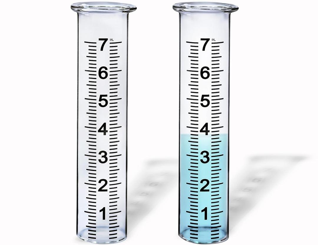 BIUWING 7" Capacity Glass rain Gauge Replacement Tube for Outdoors Yard Garden with Lip, Best Rated, Easy to Read (2 Pcs)