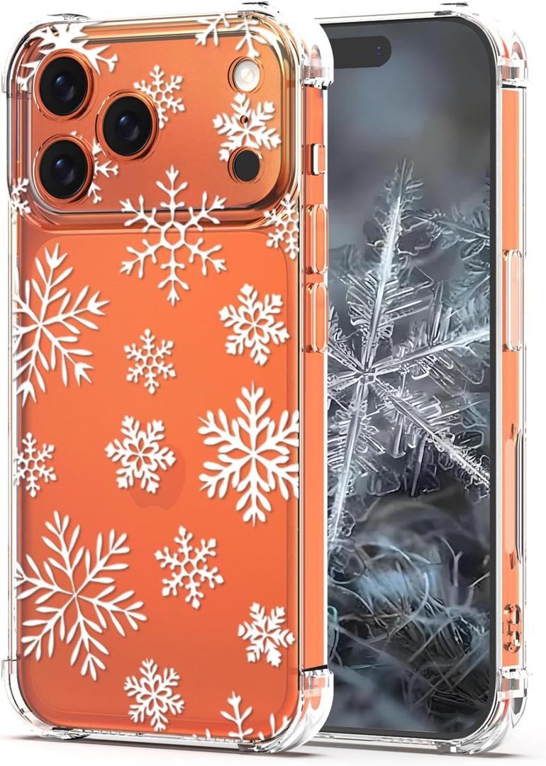 for iPhone 17 Pro Christmas Case Clear Kids, Xmas Snowflake Design Slim Protection Shockproof Women Mobile Case Cover for iPhone 17 Pro Girls