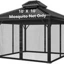 Mosquito Net for Outdoor Gazebo Canopy 4-Panel Canopy Screen Wall with 4 Zippers for 10 x 10' Patio Gazebo and Tent (Mosquito Net Only) 10' x 10' Black (Black with rings four doors)