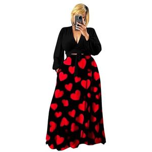 Plus Size Women's 2 Piece Outfits Printed Casual Long Sleeve Wrap Crop Top Maxi Long Dress Flowy Matching Sets, 3XL