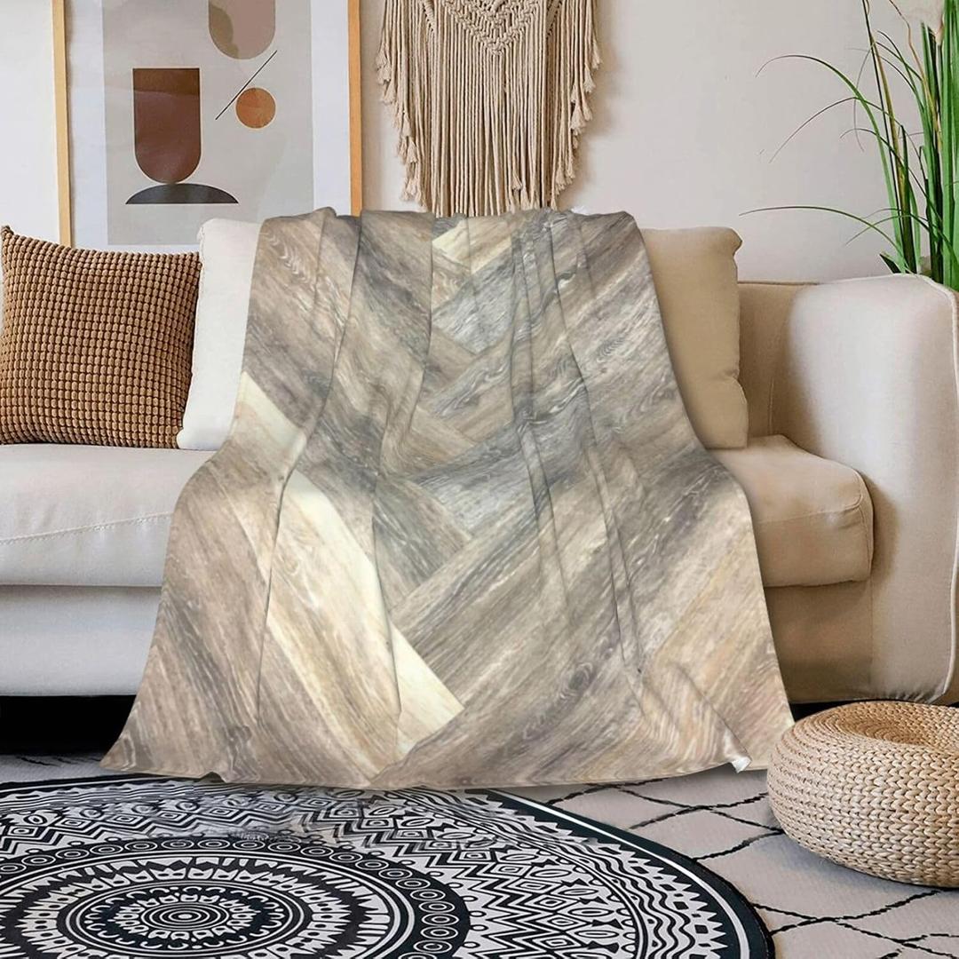 Caramel Brown Grey Beige Farmhouse Barn Wood Throw Blankets 50"x40" Lightweight Flannel Fleece Cozy Soft Blanket Home Decor for Couch Bed Sofa Bedroom Living Room Travel Birthday Christmas All Season