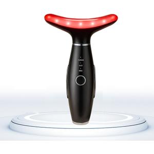 Face Massager -7 Color Red-Light-Therapy for Face and Neck for Wrinkles, Double Chin, Vibrating Facial Massager with Thermals (Black)