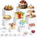 10 Pcs White Acrylic Buffet Risers with Mini Sign and Marker, Food Display Stands for Buffet Table Party Catering Dessert Jewelry Collectibles, Acrylic Cube Nesting Boxes with Hollow Bottoms 8 Sizes (10" 9" 8" 7" 6" 5" 4" 4" 3" 3")