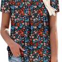 Women's Summer Tops Short Sleeve Shirts Henley Loose Fit Tunic Ladies Flowy Blouse Plus Size (C Royal Red)