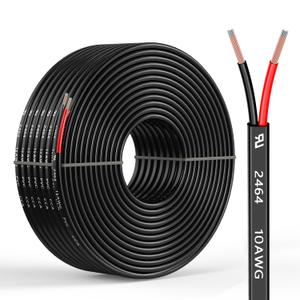 10 Gauge 2 Conductors 30FT Electrical Wire, Flexible Low Voltage PVC Copper Clad Aluminum Extension Cord for Car Speaker Wire, Car Lighting, LED Wire, Outdoor Lighting, Residential Wiring, 12V/24V DC