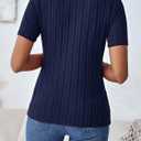 Women's Ribbed Knit Short Sleeve T Shirts Solid Color Mock Neck Slim Fitted Basic Knit Tees Basic Summer Tops
