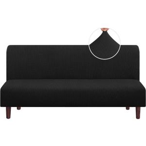 PrinceDeco Stretch Armless Futon Cover Futon Slipcover Full Queen Size Futon Couch Sofa Cover Bed Cover Furniture Protector with Elastic Bottom, Checked Pattern Jacquard, Black