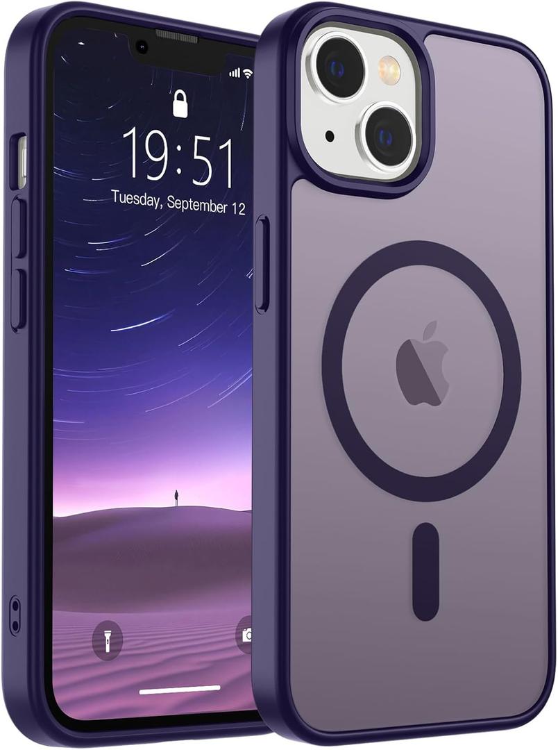 SUPFINE Magnetic for iPhone 14 Case & iPhone 13 Case (Compatible with MagSafe) (Military Grade Drop Protection) Slim Translucent Matte Shockproof Phone Cover,Dark Purple