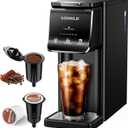 KIDISLE Hot & Iced Single Serve Coffee Maker for K Cup & Grounds, 616oz Brew Sizes, 40oz Water Tank, Reusable Pod Filter, Easy-to-Use for Home, Office, Dorm, Black
