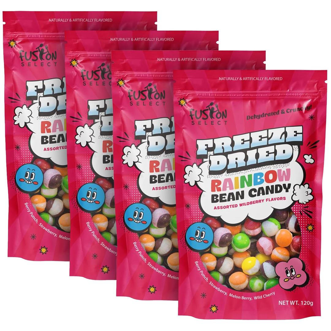 2 x Fusion Select 480g Rainbow Bean Candy - Assorted Freeze Dried Candy Pack with Wildberry Flavors - Dehydrated, Crunchy, Colorful Treats & Snacks for Kids & Adults - Packed in a Resealable Pouch (EXP 2026-02)