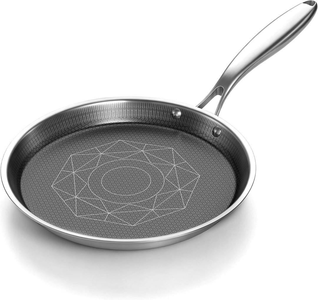 COOKER KING 9.5" Crepe Pan Nonstick, 3-Ply Stainless Steel Omelet Skillet