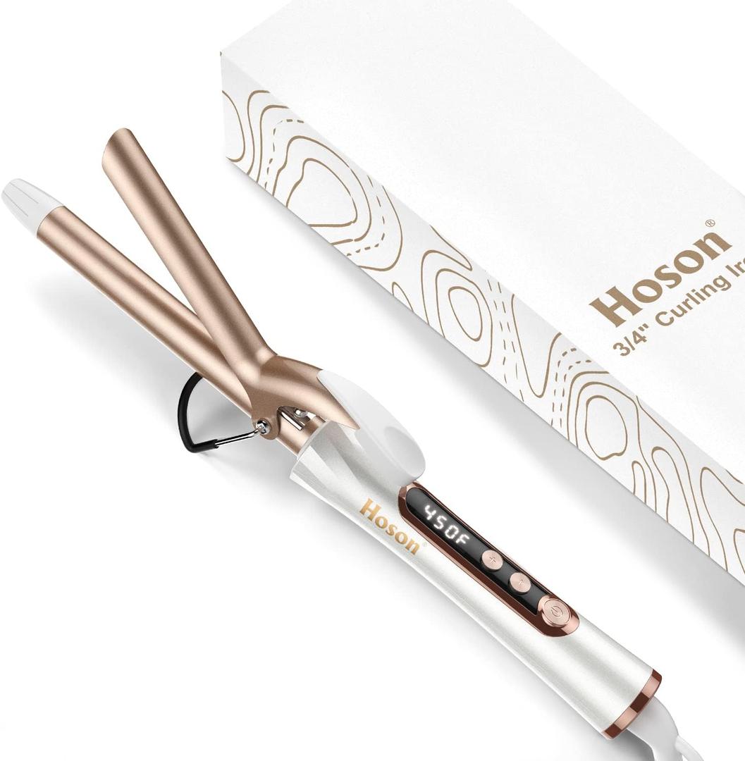 3/4 Inch Curling Iron for Short Hair, Dual Voltage Hair Curling Iron Ceramic, Professiona Curling Wand Tourmaline(Champagne Gold) (3/4 Inch, White)