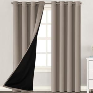 H.VERSAILTEX Full Shading Curtains 96 inches Long 2 Panels Set for Windows, Super Heavy-Duty Black Lined Blackout Curtains for Bedroom, Privacy Assured Window Treatment (52 inches W, Khaki)