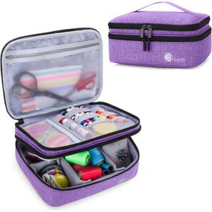 Luxja Double-Layer Sewing Supplies Organizer, Sewing Accessories Organizer for Needles, Thread, Scissors, Measuring Tape and Other Sewing Tools (Bag Only),Medium/Purple