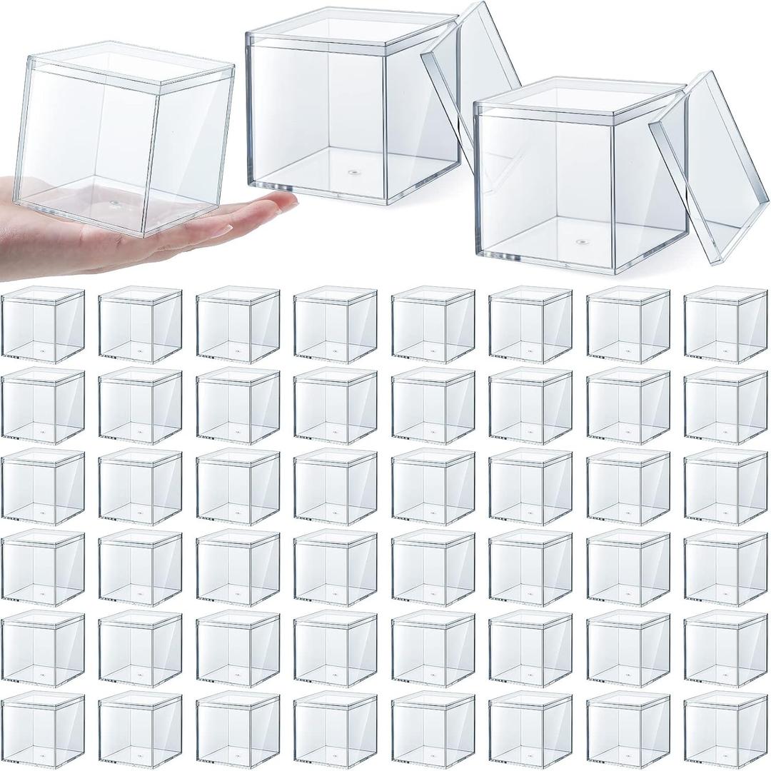Yulejo Modern Storage Box, Clear Acrylic Box with Lid, 2.9 x 2.9 x 2.9 Inch, 48 Pieces