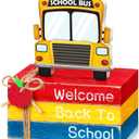 4 Pcs Back to School Table Decorations First Day of School Tiered Tray Decorations Decorative Mini Wooden Books Subject Signs for Office Shelf Classroom Tabletop Bookshelf(Bus)