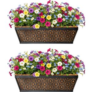 2 PCS 24 Inch Window Deck Box Railing Planter Boxes with Coco Liner,Black Metal Hanging Flower Planter Basket Hanging for Window Sill Balcony Courtyard Garden