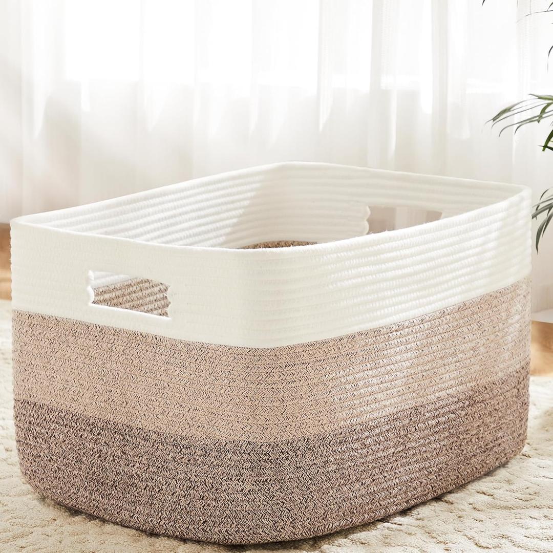 Artfeel Blanket Basket,Rectangle Woven Baskets for Storage,100L Laundry Basket for Decorative Nursery Blanket,Toys,Dirty Clothes and Magazine in Shelves,Baby Room,and Living Room
