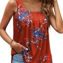 Summer Tank Tops for Women Pleated Square Neck Side Slit Tops Loose Fit Curved Hem Flowy (XXL)