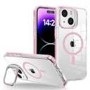 WOGROO for iPhone 15 Case, [Compatible with MagSafe], Magnetic Kickstand Case for Women Girls, Case for iPhone 15, 6.1", Clear Pink